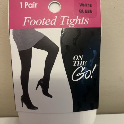 Footed Tights On The Go! Color: White Size: QUEEN - 1 Pair Of Hosiery Brand New